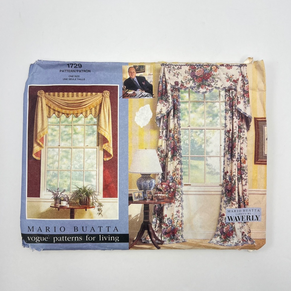 Vogue Window Treatment Pattern 1729 Vintage 90s Waverly Floral Curtains Valance